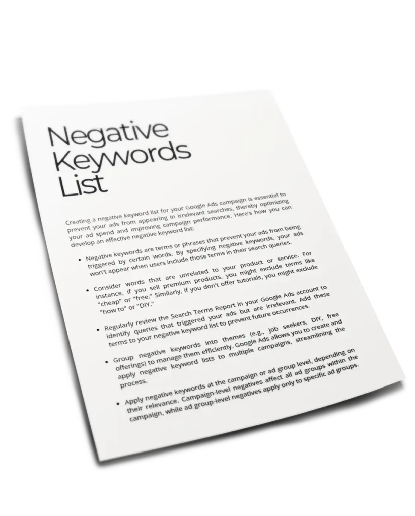 negative keyword list on google ads