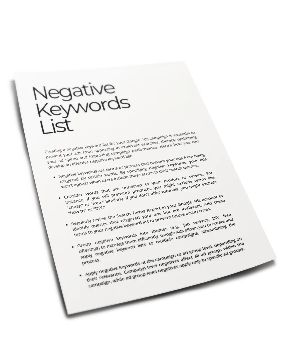 negative keyword list on google ads
